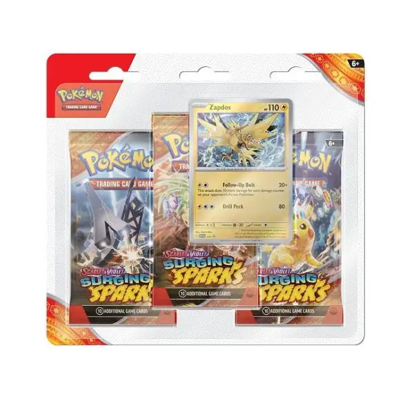 Pokemon - Surging Sparks 3 Pack Blister Zapdos, SV08, Pokemon TCG