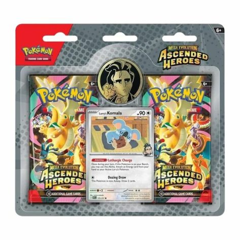 Ascended Heroes Tech Sticker Collection Charmander, Premium Poster Collection Mega Lucario, Booster Bundle, Elite Trainerbox, Pokémon Trading Card Game, Mega Evolution, Ascended Heroes – 2-Pack Blister: Larry’s Komala